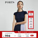 PORTS寶姿 商場(chǎng)同款新品女裝短袖拼色百褶連衣裙LL8D093KWT003 丈青 M (6)