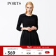 PORTS寶姿 秋季新品女裝露腰假兩件連衣裙a字裙SB9D002KWB008 黑色 M (6)