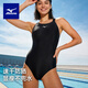 美津濃（MIZUNO）連體泳衣女款純色專(zhuān)業(yè)競速平角高級感泡溫泉新款大碼泳裝黑色顯瘦 黑色【UPF50+ 送可拆卸胸墊】 L 【適合162-170cm 56-62kg】