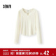 森馬（Semir）長(cháng)袖T恤女春季短款純色正肩木耳邊花邊內搭緊身上衣101125101009