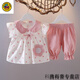 G.duck小黃鴨新款女童洋氣女寶寶夏裝兩件套裝0-4歲嬰兒棉夏天衣服 粉色 上衣＋褲子 80 cm