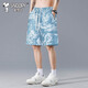 史努比（SNOOPY）短褲男士夏季休閑中褲男裝透氣薄款寬松五分褲沙灘褲 藍色 XL