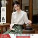 香影新中式立領(lǐng)襯衫女長(cháng)袖2026春季新款盤(pán)扣米白提花正肩國風(fēng)襯衣 米色 M