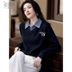 初申 春秋衛衣女翻領(lǐng)假兩件拼接百搭寬松長(cháng)袖上衣S61W100