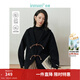 茵曼（INMAN）連帽雙面呢外套冬季女裝新款牛角扣寬松上衣 午夜黑 L