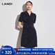藍地（LANDI）夏季新款藏藍色小立領(lǐng)抽褶襯衫連衣裙女短袖裙子 藏青色 M
