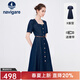 Navigare意大利小帆船短袖連衣裙女士夏季百搭A字裙時(shí)尚顯瘦復古牛仔長(cháng)裙 海軍藍 S 碼