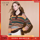 三彩2025冬季新款條紋提花針織衫寬松長(cháng)袖立領(lǐng)復古套頭毛衫M 橘粉色條紋 M 160/84A