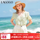 LAGOGO法式V領(lǐng)甜美泡泡袖雪紡衫女拉谷谷夏季新款荷葉邊碎花上衣 混色(Y0) S