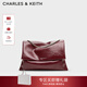 CHARLES&KEITH大容量純色鏈條郵差包單肩腋下包包女包婚包新年禮物CK2-20271514 Burgundy葡萄酒紅色 大包