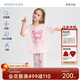 愛(ài)慕兒童家居服女童孩蘭精莫代爾短袖上衣七分褲睡衣套裝櫻桃140