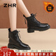 ZHR馬丁靴女秋冬復古厚底女靴英倫風(fēng)系帶加絨短靴子女 EH96A 黑色 38