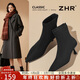 ZHR高跟鞋短靴女尖頭細高跟彈力瘦瘦靴加絨絨面氣質(zhì)女靴 CV11A黑色37