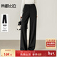 尚都比拉高腰修身黑色直筒褲女秋夏季都市通勤垂感休閑褲百搭一?？坶L(cháng)褲