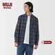MUJI男式法蘭絨立領(lǐng)長(cháng)袖襯衫男士襯衣外套25年冬季空調衫男裝純棉 藍色格紋 M （170/92A）