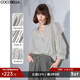 COCOBELLA設計感捏褶小立領(lǐng)條紋襯衫秋寬松休閑精致襯衣SR0019 條紋 M