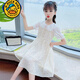 G.duck女童連衣裙夏2024新款兒童裝中大童網(wǎng)紅洋氣裙子夏季短袖公主裙潮 淺黃色 140