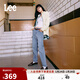 Lee411舒適高腰小直腳藍色日常休閑女士牛仔褲潮流