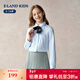 E·LAND KIDS童裝2025年秋季新品女童襯衫娃娃領(lǐng)長(cháng)袖白色上衣 Blue藍色/50 165