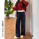 優(yōu)美珍（YOUMEIZHEN）【品牌】孕婦褲不勒肚子秋季美式撞色運動(dòng)褲秋冬加絨闊腿直筒長(cháng)褲 藏青【春秋款】 L