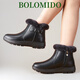 Bolomido奢侈高端品牌高檔雪地靴女士羊毛短靴加厚加絨保暖老人鞋媽媽棉鞋 黑色（光皮版） 39 【平時(shí)穿38拍這個(gè)】