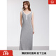 ELLE摩登修身氣質(zhì)吊帶連衣裙女2025夏季新款顯瘦通勤別致小眾長(cháng)裙 中灰 S