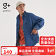金利來(lái)（Goldlion）g+男士襯衫春秋露營(yíng)縫標圖案牛仔潮流寬松簡(jiǎn)約外穿式襯衣 55-中藍色 L