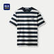 HLA海瀾之家短袖T恤男圓領(lǐng)條紋字母繡花短袖男夏季