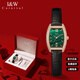 愛(ài)沃馳瑞士品牌IW手表女士石英表酒桶型超薄小綠表情人節圣誕禮物送女友 玫綠皮帶537【贈送手鐲+精美禮盒】