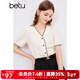 百圖betu女裝夏季新款襯衫撞色V領(lǐng)小香風(fēng)襯衫短袖上衣女2403T62 米白 M