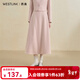 西遇（Westlink）西遇法式燙鉆氣質(zhì)小香風(fēng)半身裙女秋季高腰遮胯顯瘦A字長(cháng)裙 淺粉色 L (28)