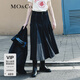 MO&Co.春秋雙袋蓋高腰長(cháng)款A字壓褶黑色牛仔半身裙摩安珂 牛仔黑色 S 160
