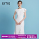 愛(ài)特愛(ài)（EITIE）【荷葉邊拼接魚(yú)尾裙】不對稱(chēng)設計優(yōu)雅法式收腰連衣裙B2507654 極光白10 M (160)