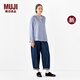 MUJI 女式 木棉混雙層紗織長(cháng)袖罩衫女士襯衫襯衣內搭26年春季新品女裝 藍色條紋 S (155/80A)