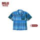 MUJIMUJI 大童 馬德拉斯格紋 開(kāi)領(lǐng)短袖襯衫兒童襯衣純棉全棉 CB1J8A4S 藍色格紋 130 cm /64A