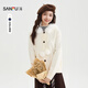 三福（SANFU）開(kāi)衫披肩2025冬季小標裝飾毛絨連帽寬松毛衣上衣女裝511317 米白色 M