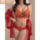 莫代爾本命馬年紅色內衣女軟鋼圈超薄大胸顯小收副乳聚攏性感蕾絲文胸罩 海棠紅(套裝)  90B 40C(通杯)
