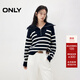 ONLY2025秋季新款通勤休閑風(fēng)翻領(lǐng)落肩顯瘦條紋針織衫女|125313028 E39深藍色 XL