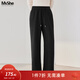 MsShe開(kāi)叉直筒闊腿衛褲大碼女裝2026春裝胖mm高腰巨顯瘦長(cháng)褲子女 黑色現貨 3XL