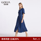 歌莉婭涼感牛仔連衣裙女顯瘦復古收腰文藝氣質(zhì)中長(cháng)款裙子1C4C4J490 75U牛仔藍 S