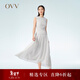 OVV春夏熱賣(mài)女裝肌理感面料拼接薄紗壓褶A字休閑無(wú)袖連衣裙 米白（凈色）09 M