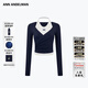 ANN ANDELMAN【張小婉同款】秋季掐腰上衣長(cháng)袖T恤掛脖背心假兩件 藏藍色 M