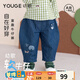 幼歌（YOUGE）嬰幼兒2025秋季新款純棉卡通繡花百搭舒適柔軟牛仔褲潮 牛仔藍（66-90兩用襠） 90 cm