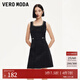 VEROMODA連衣裙女秋款千鳥(niǎo)格暗紋小香風(fēng)編織拼接吊帶牛仔裙 黑牛仔色 165/84A/M