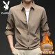 花花公子（PLAYBOY）襯衫男士春秋燈芯絨暗紋免燙休閑戶(hù)外運動(dòng)百搭外套 淺咖色 L