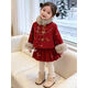 G.duck兒童連衣裙2025新款冬裝女童拼接毛邊蝴蝶結毛呢公主裙寶寶拜年服 紅色套裝 80 cm
