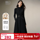 晚白【新品】冬款綿羊毛氣質(zhì)立領(lǐng)收腰顯瘦無(wú)袖連衣裙【送腰帶】 黑色 M