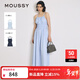 moussy 2025新品優(yōu)雅純色打褶收腰吊帶連衣長(cháng)裙010IA333-1111 115花紋藍色 S