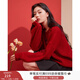 香影新年紅色毛衣女2026春季新款釘珠本命年慵懶風(fēng)圓領(lǐng)針織衫上衣 紅色 L