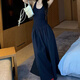 冶芷大擺吊帶長(cháng)裙連衣裙女夏季法式修身收腰設計感裙子 氣質(zhì)收腰大擺長(cháng)裙藏青色 M